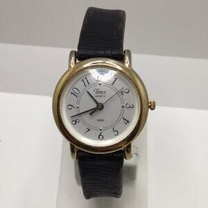 Vintage Ladies Timex Watch Gold Tone Leather Band New Battery!